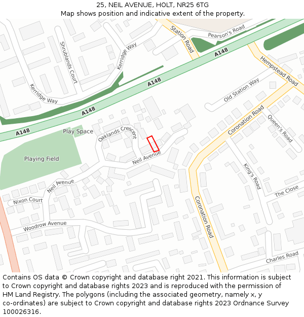 25, NEIL AVENUE, HOLT, NR25 6TG: Location map and indicative extent of plot