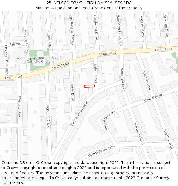 25, NELSON DRIVE, LEIGH-ON-SEA, SS9 1DA: Location map and indicative extent of plot