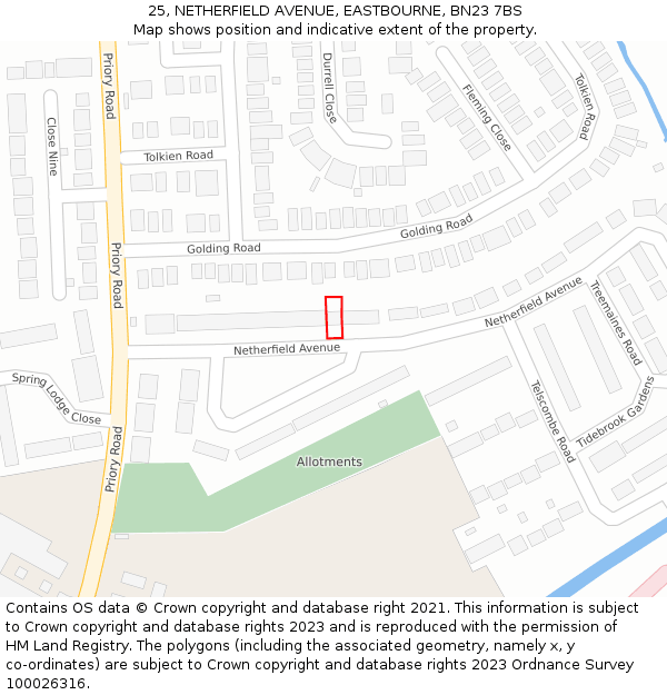25, NETHERFIELD AVENUE, EASTBOURNE, BN23 7BS: Location map and indicative extent of plot