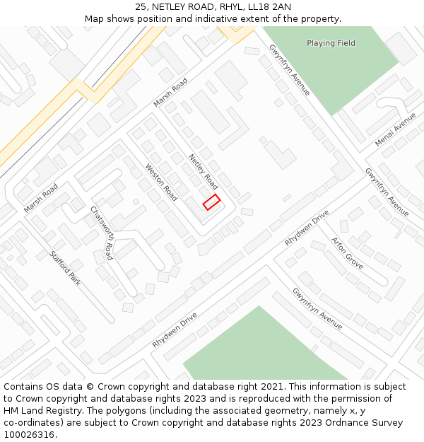 25, NETLEY ROAD, RHYL, LL18 2AN: Location map and indicative extent of plot