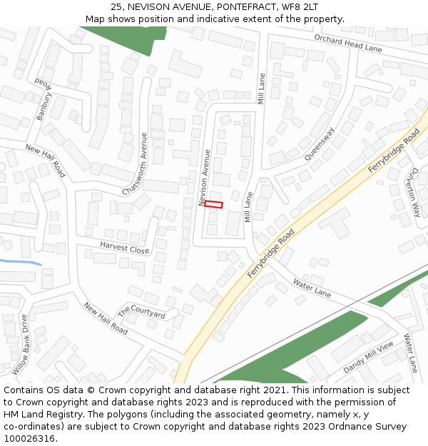 25, NEVISON AVENUE, PONTEFRACT, WF8 2LT: Location map and indicative extent of plot