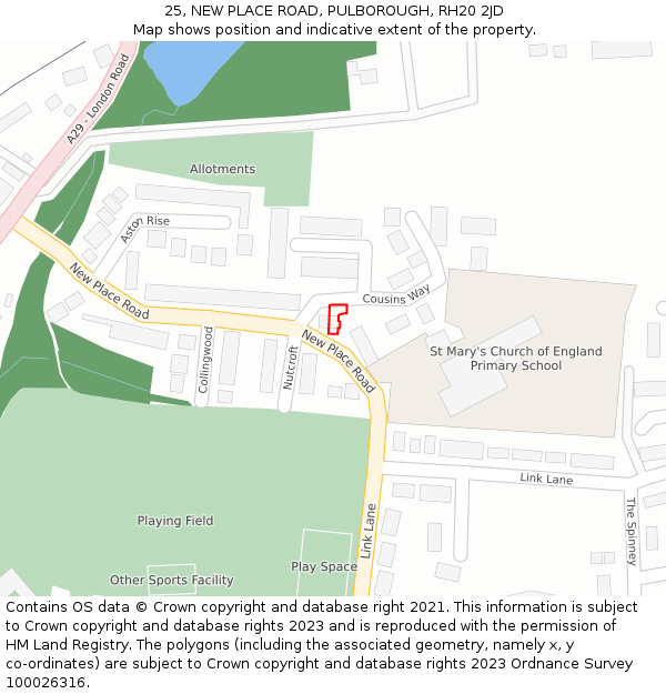 25, NEW PLACE ROAD, PULBOROUGH, RH20 2JD: Location map and indicative extent of plot