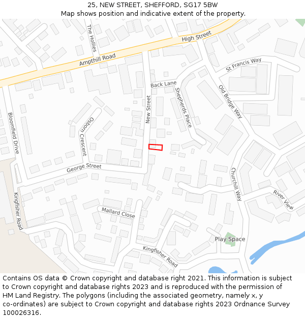 25, NEW STREET, SHEFFORD, SG17 5BW: Location map and indicative extent of plot