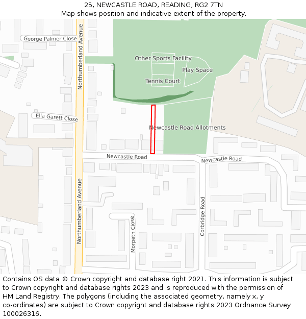 25, NEWCASTLE ROAD, READING, RG2 7TN: Location map and indicative extent of plot