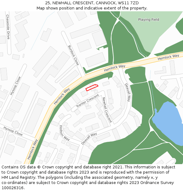 25, NEWHALL CRESCENT, CANNOCK, WS11 7ZD: Location map and indicative extent of plot