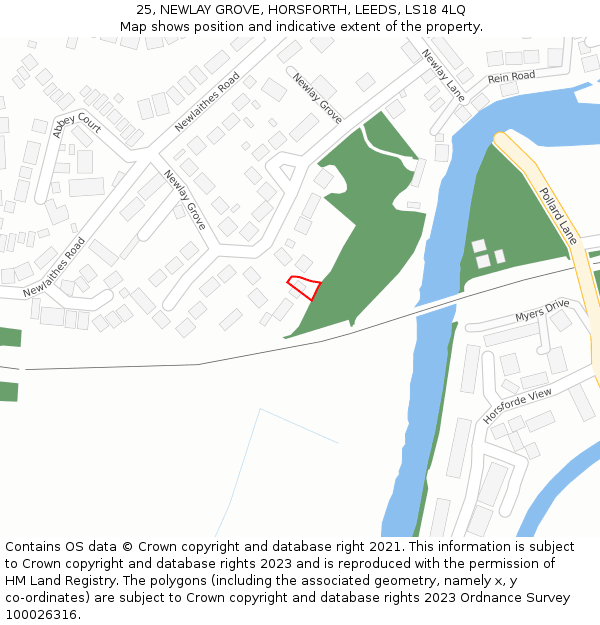 25, NEWLAY GROVE, HORSFORTH, LEEDS, LS18 4LQ: Location map and indicative extent of plot