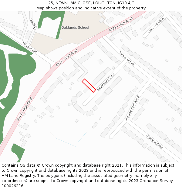 25, NEWNHAM CLOSE, LOUGHTON, IG10 4JG: Location map and indicative extent of plot