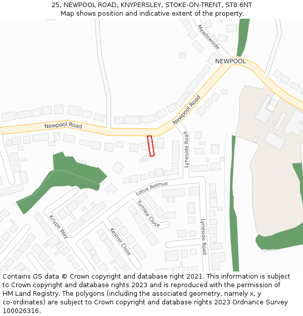 25, NEWPOOL ROAD, KNYPERSLEY, STOKE-ON-TRENT, ST8 6NT: Location map and indicative extent of plot