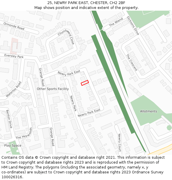 25, NEWRY PARK EAST, CHESTER, CH2 2BF: Location map and indicative extent of plot