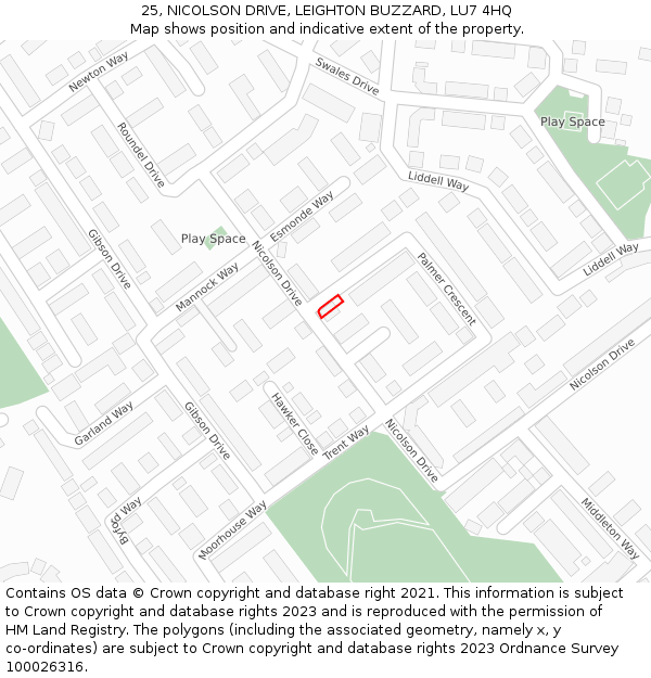 25, NICOLSON DRIVE, LEIGHTON BUZZARD, LU7 4HQ: Location map and indicative extent of plot