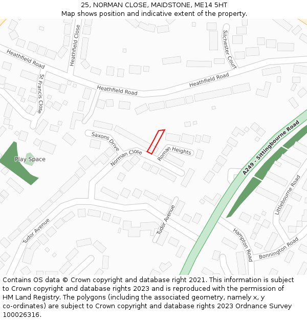 25, NORMAN CLOSE, MAIDSTONE, ME14 5HT: Location map and indicative extent of plot