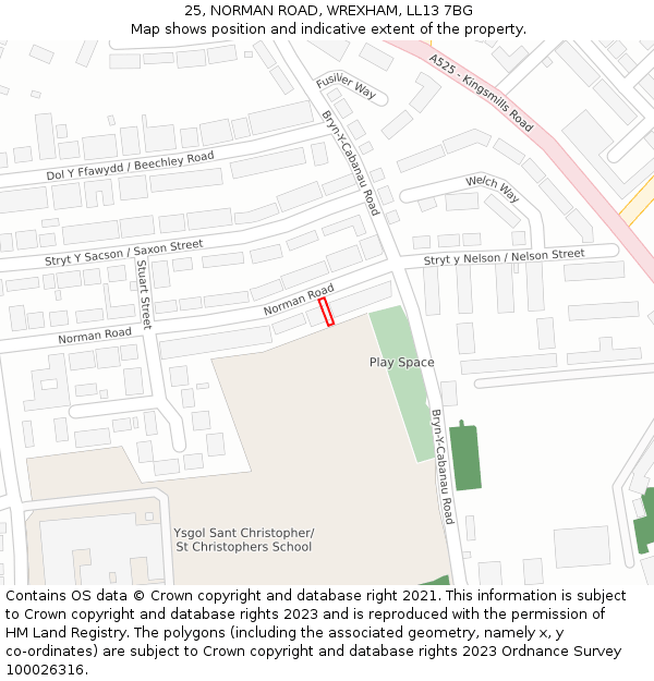 25, NORMAN ROAD, WREXHAM, LL13 7BG: Location map and indicative extent of plot