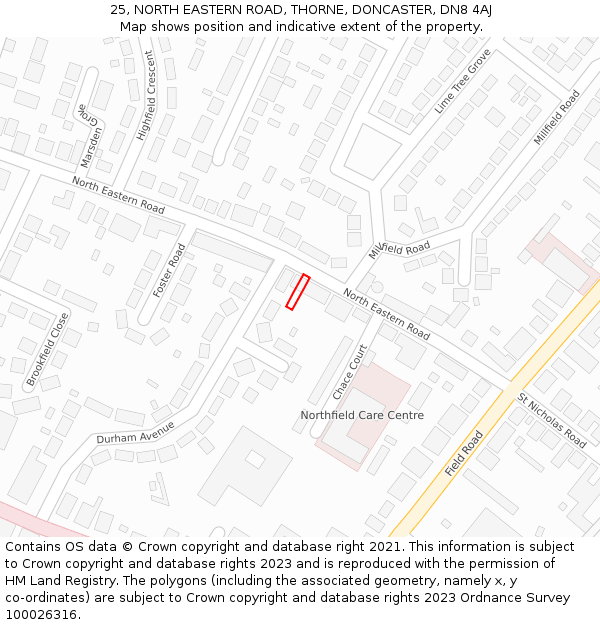 25, NORTH EASTERN ROAD, THORNE, DONCASTER, DN8 4AJ: Location map and indicative extent of plot