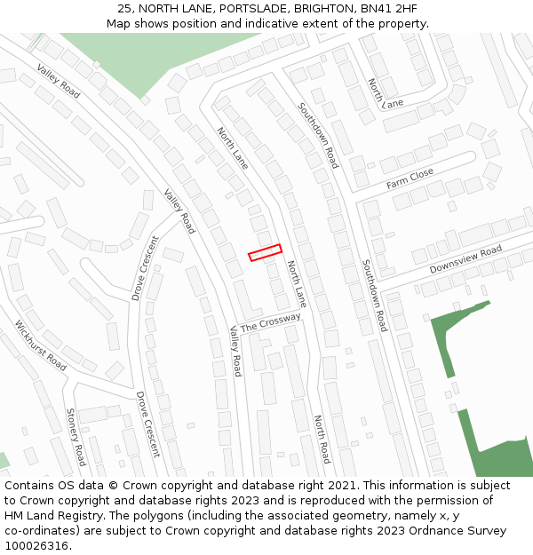 25, NORTH LANE, PORTSLADE, BRIGHTON, BN41 2HF: Location map and indicative extent of plot