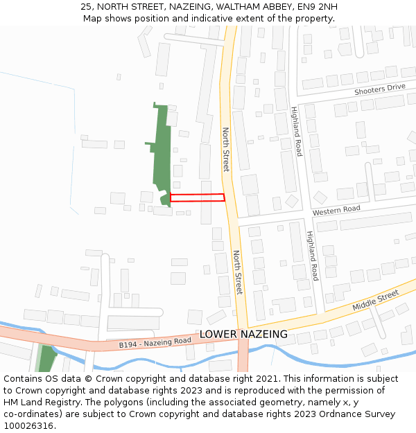 25, NORTH STREET, NAZEING, WALTHAM ABBEY, EN9 2NH: Location map and indicative extent of plot