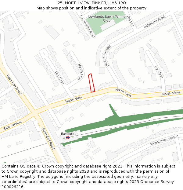 25, NORTH VIEW, PINNER, HA5 1PQ: Location map and indicative extent of plot