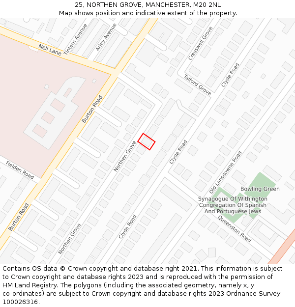 25, NORTHEN GROVE, MANCHESTER, M20 2NL: Location map and indicative extent of plot