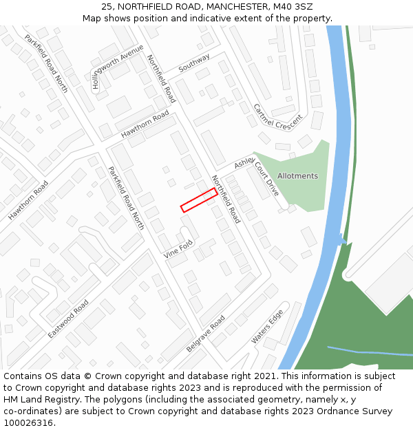 25, NORTHFIELD ROAD, MANCHESTER, M40 3SZ: Location map and indicative extent of plot