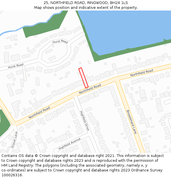 25, NORTHFIELD ROAD, RINGWOOD, BH24 1LS: Location map and indicative extent of plot