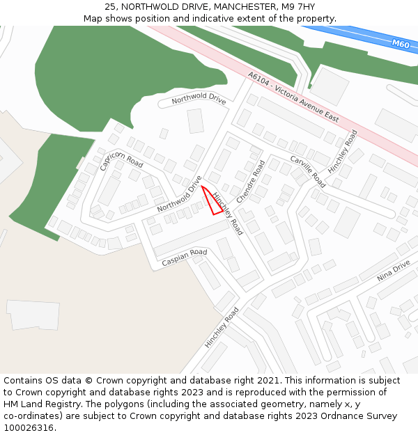 25, NORTHWOLD DRIVE, MANCHESTER, M9 7HY: Location map and indicative extent of plot