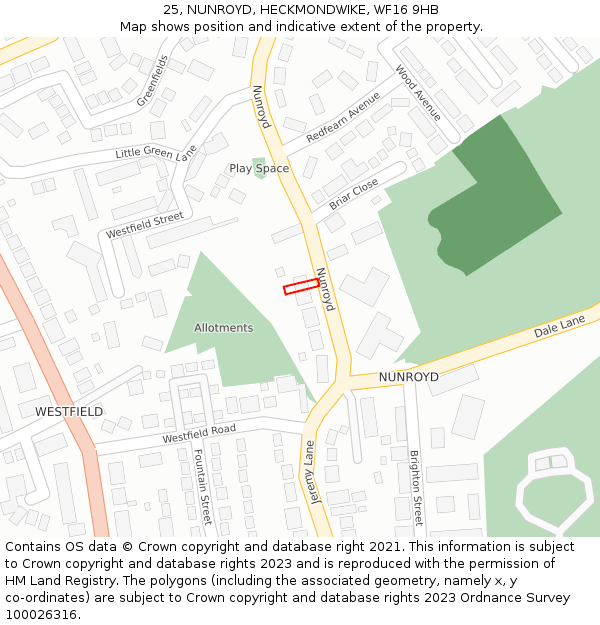 25, NUNROYD, HECKMONDWIKE, WF16 9HB: Location map and indicative extent of plot