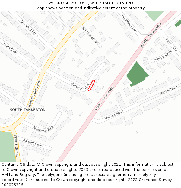 25, NURSERY CLOSE, WHITSTABLE, CT5 1PD: Location map and indicative extent of plot