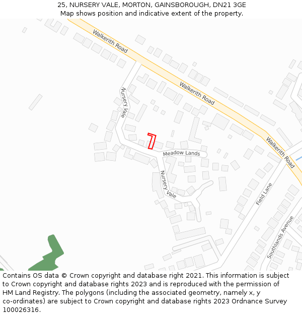 25, NURSERY VALE, MORTON, GAINSBOROUGH, DN21 3GE: Location map and indicative extent of plot