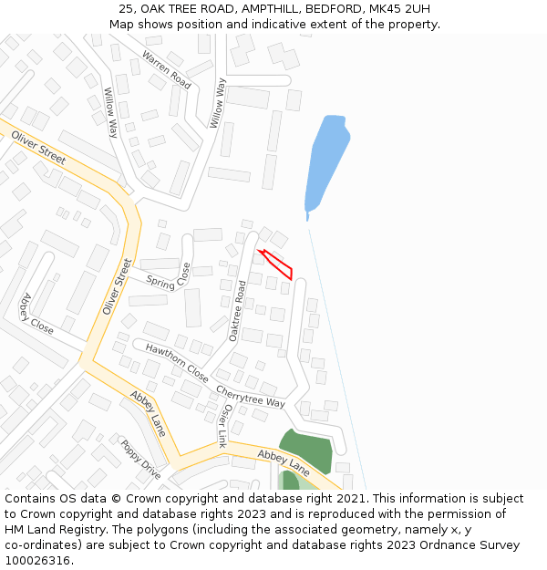 25, OAK TREE ROAD, AMPTHILL, BEDFORD, MK45 2UH: Location map and indicative extent of plot