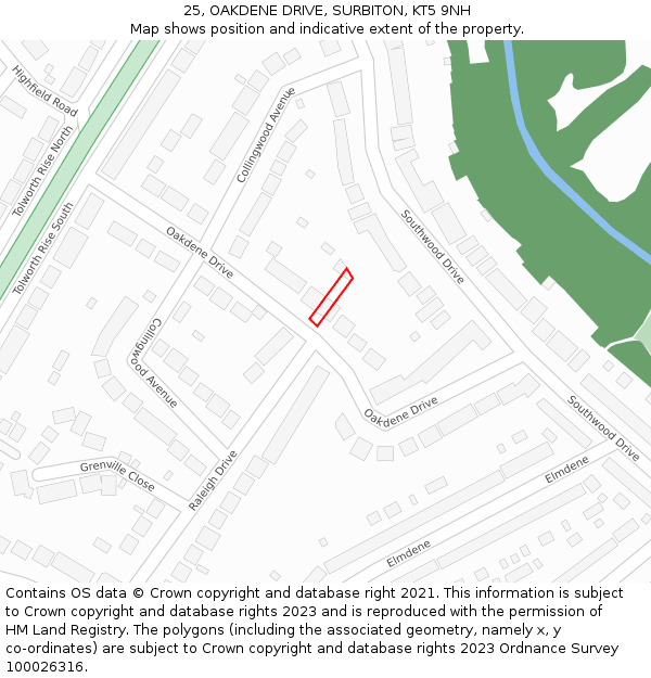 25, OAKDENE DRIVE, SURBITON, KT5 9NH: Location map and indicative extent of plot