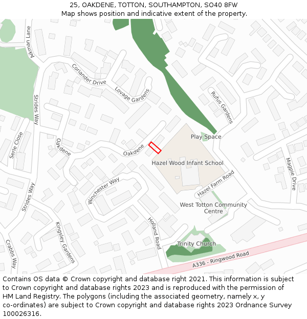 25, OAKDENE, TOTTON, SOUTHAMPTON, SO40 8FW: Location map and indicative extent of plot