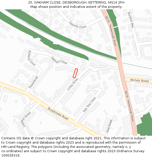 25, OAKHAM CLOSE, DESBOROUGH, KETTERING, NN14 2FH: Location map and indicative extent of plot