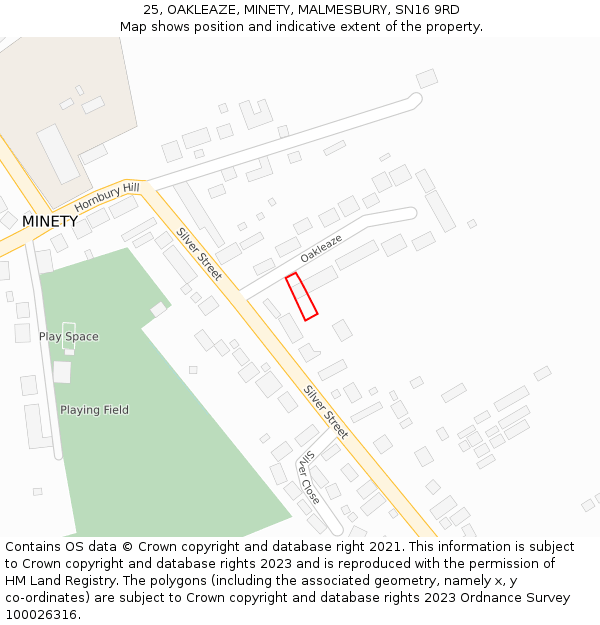 25, OAKLEAZE, MINETY, MALMESBURY, SN16 9RD: Location map and indicative extent of plot