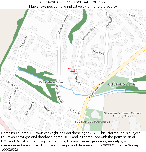 25, OAKSHAW DRIVE, ROCHDALE, OL12 7PF: Location map and indicative extent of plot