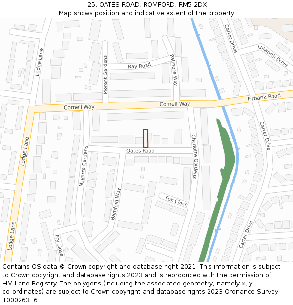 25, OATES ROAD, ROMFORD, RM5 2DX: Location map and indicative extent of plot