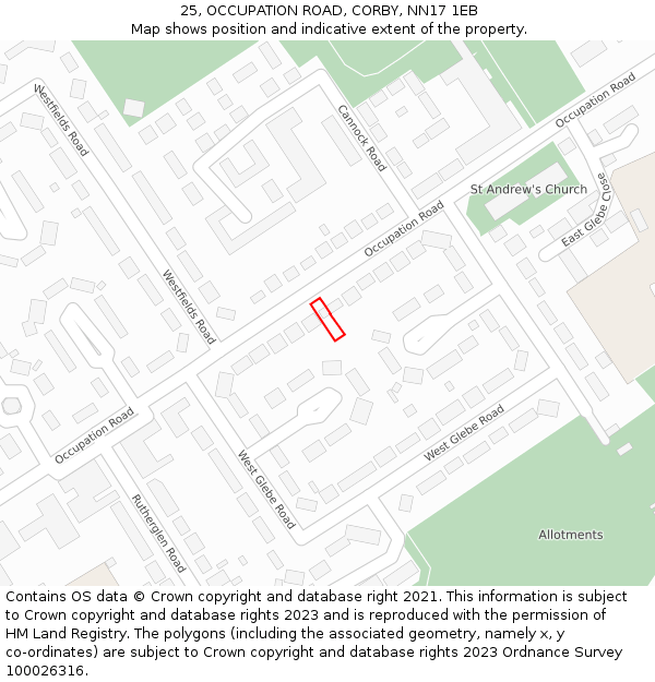 25, OCCUPATION ROAD, CORBY, NN17 1EB: Location map and indicative extent of plot