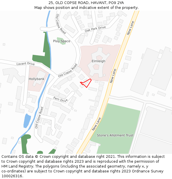 25, OLD COPSE ROAD, HAVANT, PO9 2YA: Location map and indicative extent of plot