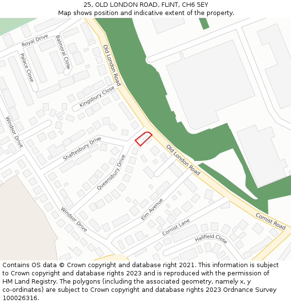 25, OLD LONDON ROAD, FLINT, CH6 5EY: Location map and indicative extent of plot