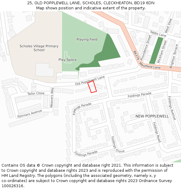 25, OLD POPPLEWELL LANE, SCHOLES, CLECKHEATON, BD19 6DN: Location map and indicative extent of plot