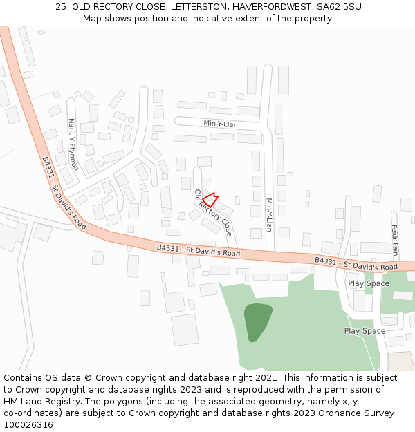 25, OLD RECTORY CLOSE, LETTERSTON, HAVERFORDWEST, SA62 5SU: Location map and indicative extent of plot