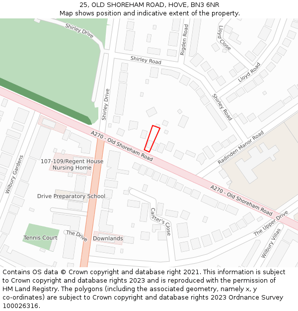 25, OLD SHOREHAM ROAD, HOVE, BN3 6NR: Location map and indicative extent of plot