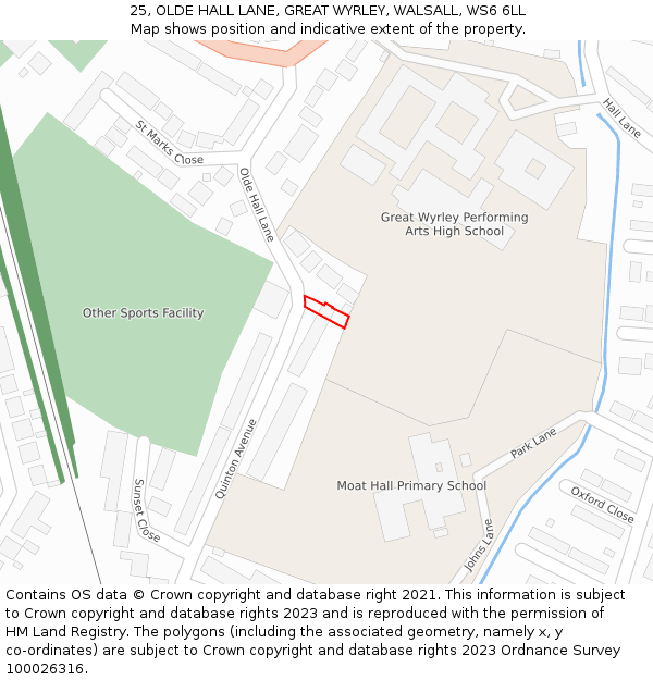 25, OLDE HALL LANE, GREAT WYRLEY, WALSALL, WS6 6LL: Location map and indicative extent of plot