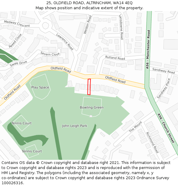 25, OLDFIELD ROAD, ALTRINCHAM, WA14 4EQ: Location map and indicative extent of plot