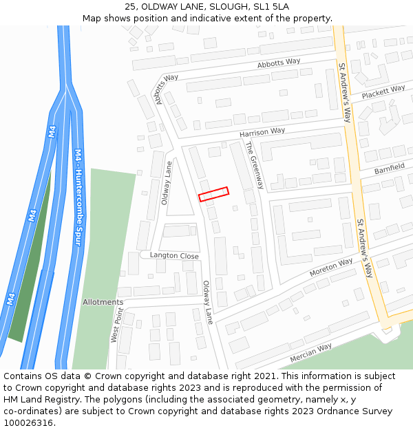 25, OLDWAY LANE, SLOUGH, SL1 5LA: Location map and indicative extent of plot