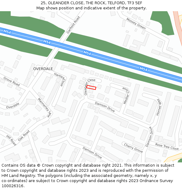 25, OLEANDER CLOSE, THE ROCK, TELFORD, TF3 5EF: Location map and indicative extent of plot
