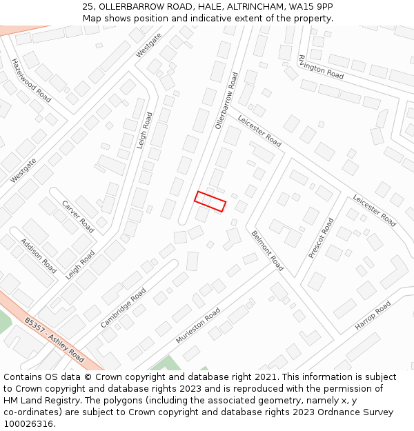 25, OLLERBARROW ROAD, HALE, ALTRINCHAM, WA15 9PP: Location map and indicative extent of plot