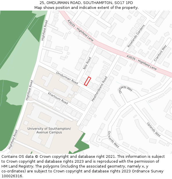 25, OMDURMAN ROAD, SOUTHAMPTON, SO17 1PD: Location map and indicative extent of plot