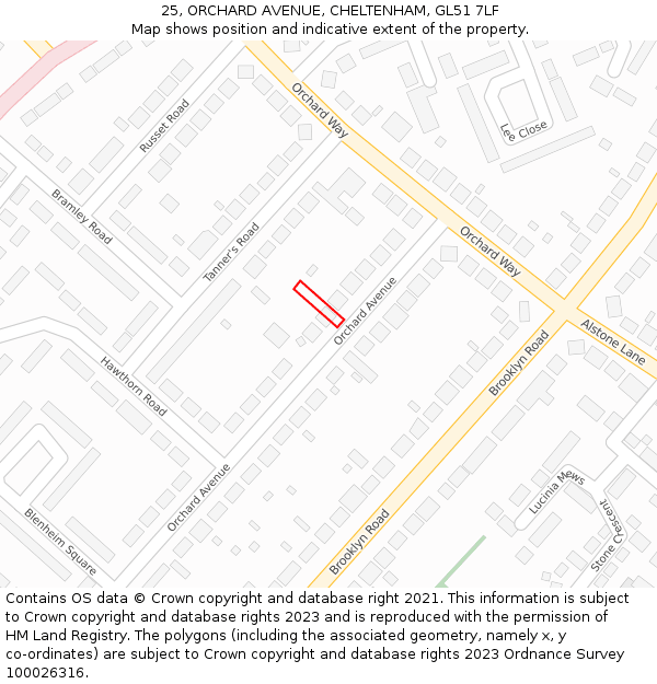 25, ORCHARD AVENUE, CHELTENHAM, GL51 7LF: Location map and indicative extent of plot