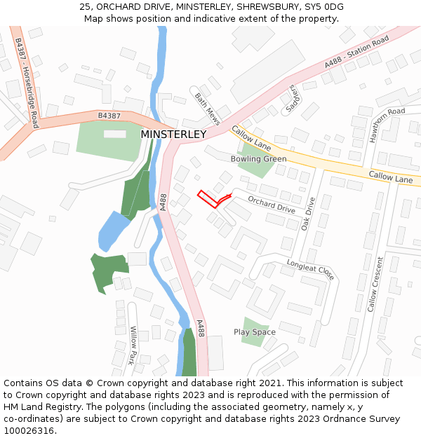 25, ORCHARD DRIVE, MINSTERLEY, SHREWSBURY, SY5 0DG: Location map and indicative extent of plot