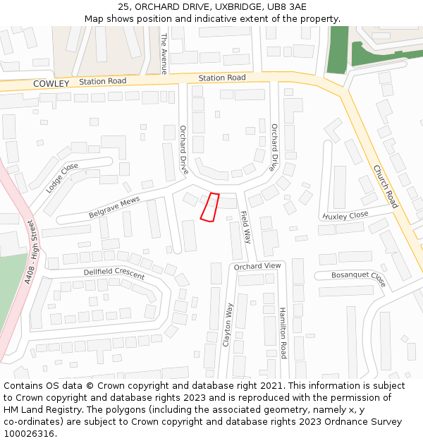 25, ORCHARD DRIVE, UXBRIDGE, UB8 3AE: Location map and indicative extent of plot