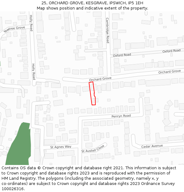 25, ORCHARD GROVE, KESGRAVE, IPSWICH, IP5 1EH: Location map and indicative extent of plot